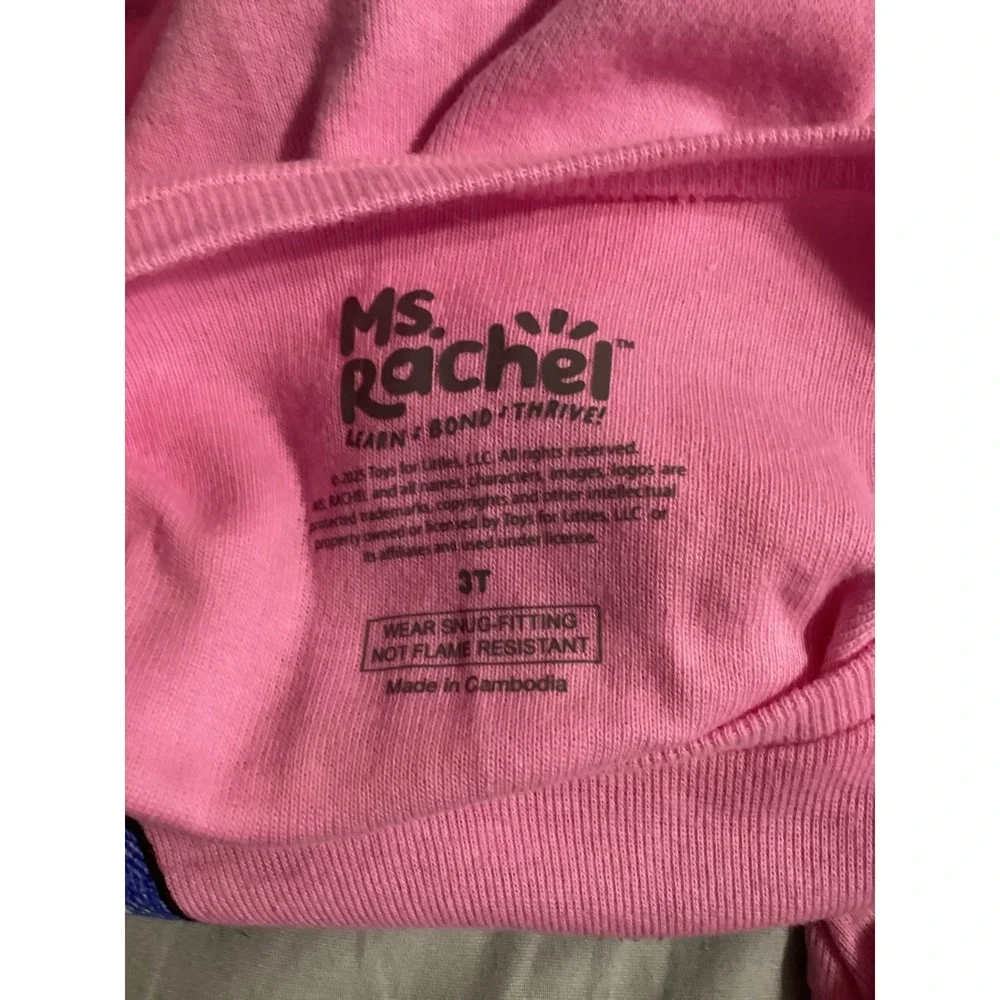 Ms. Rachel Toddler Girls Pink‎ Long Sleeve Graphic Tee Faux Overalls Shirt 3T